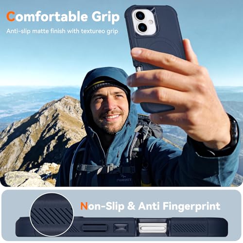 for iPhone 16 Case with Clip, Compatible with Magsafe, Blue | Anti-Drop, Anti-Fingerprint, 3 in 1 Heavy Duty Shockproof Protection, Military-Grade Cover for iPhone16 Case Rugged - color: Blue