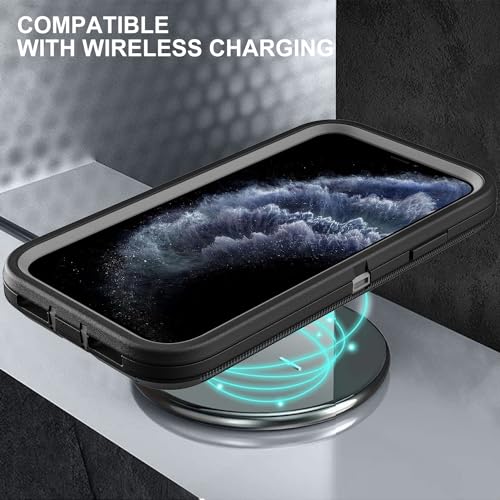 YKHJKLEC for iPhone 11 Pro Max Case, Military Grade 3 in 1 Heavy Duty Shockproof/Drop Proof/Dust Proof Case with 2Pcs Tempered Glass Screen Protector (Black/Grey) - color: Black/Grey