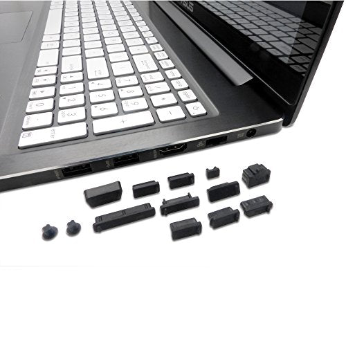 Laptop Port Dust Plug Set 13 Pieces for USB, HDMI, RJ45 and Audio, Black
