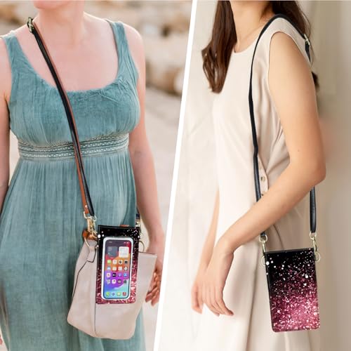 for Women Cell Phone Purse,with Touchscreen Cell Phone Purse,PU Leather Shoulder Bag Waterproof Phone Wallet Case with Clear Touch Screen Window up to 6.7 inch Smartphone, - color: Glitter Black Pink -256