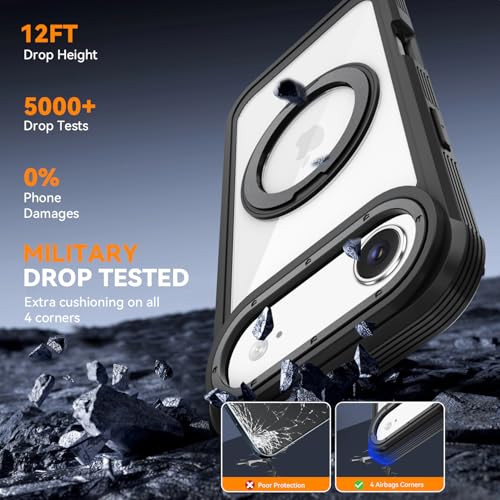 Magnetic for iPhone Air Case, Compatible with MagSafe, Full Body Rugged Case with Built-in Screen Protector & Kickstand & Belt-Clip (Black) - color: Black