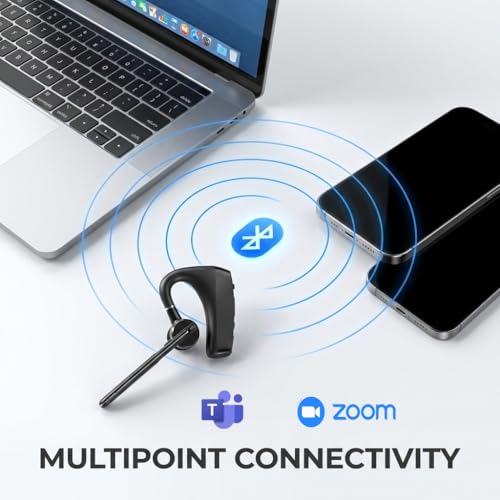 Bluetooth Headset Wireless Headphones Over Earbud Hook with Long Mic