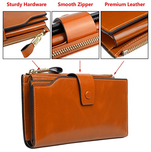 YALUXE Women's Real Leather Wallet RFID Protect 21 Card Slots Phone Pocket - color: 1- Waxed Brown, size: Genuine Leather