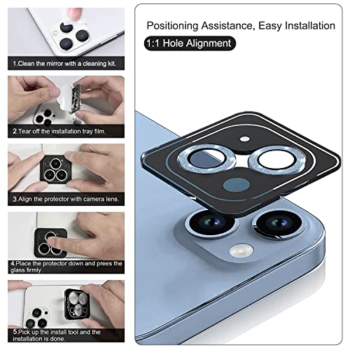 for iPhone 14 - iPhone 14 PLUS Camera Lens Protector, 9H Tempered Glass Camera Cover Screen Protector Metal Individual Ring for iPhone 14 6.1 inch iPhone 14 Plus 6.7 inch (Blue)