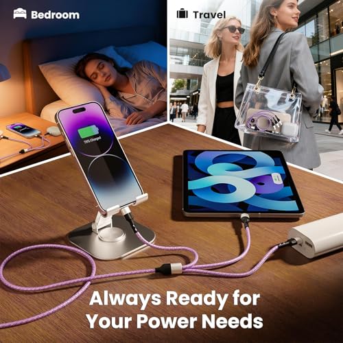 Travel Essentials 3 in 2 Multi Charging Cable USB C Charger for iPhone 17-8 - color: Purple, size: 1Pack5FT