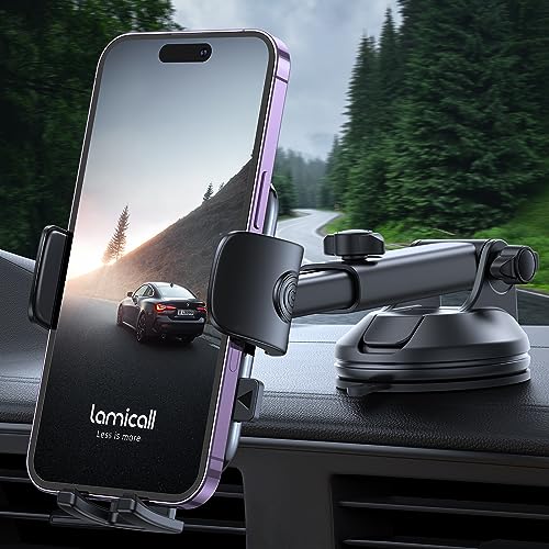 Lamicall Car Phone Holder Military-Grade Suction Cup Dashboard Windshield - color: NEW Upgraded - Dark Grey