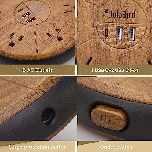 Power Strip Surge Protector 6 AC outlets with USB and USB-C PD 20W Fast Charging 15A 1875W high Power Output Widely Spaced Multi outlets Circuit Breaker Safeguard for Home,Office, Dorm Room - color: Light Wood Grain USB-C