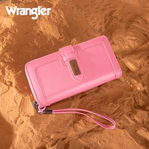 X Wrangler Women's Wallets Bifold Wristlet Wallets for Women Large Capacity Credit Card Wallet with ID Window - color: Hot Pink