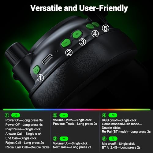 Krysenix Wireless Gaming Headset for PC, PS5, PS4, Switch, Mac - Black - color: Black
