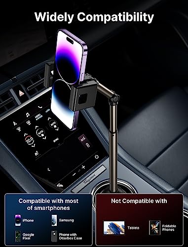 JSAUX Car Cup Holder Phone Mount, Metal Long Arm, Adjustable Base - color: ClipMount