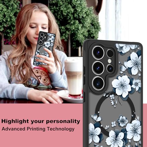 Magnetic for Samsung Galaxy S25 Ultra Case,White Flower | Compatible with MagSafe,Cute Fashion Translucent Matte Hard Back Shockproof Anti-Scratch Phone Case-Ink Flower - color: Ink Flower, size: Samsung Galaxy S25 Ultra