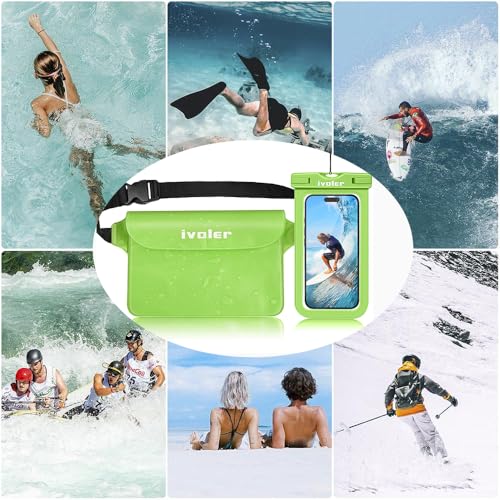 ivoler 2-Pack Waterproof Fanny Pack & Phone Pouch, Dry Bag for Passport, Phone & Wallet, Floating Waterproof Phone Case for Beach, Swimming, Kayaking, Boating, Cruise Essentials & Travel - color: Grass Green