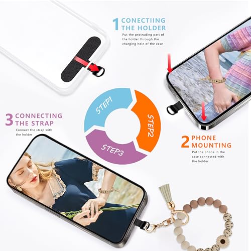 Silicone Beaded Phone Wrist Strap for Women, BPA-Free Silicone - color: Khaki Daisy