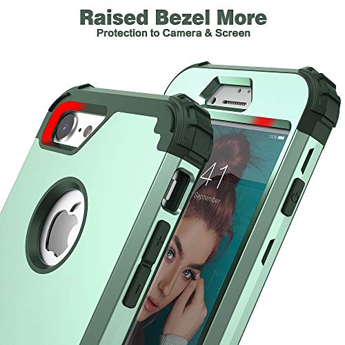 IDweel for iPhone 8 Case with Tempered Glass Screen Protector, for iPhone 7 Case, 3 in 1 Shockproof Slim Hybrid Heavy Duty Hard PC Cover Soft Silicone Bumper Full Body Case,Mint Green - color: Mint