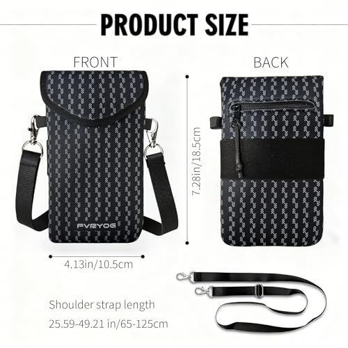 Neoprene Phone Sleeve Pouch Case Bag for Men Women w/Crossbody Strap/Neck Lanyard for iPhone 17/16/15/14 Pro Max, Samsung S25,Pixel 10 - color: Black with Zigzag