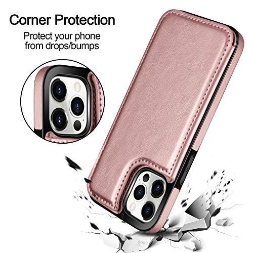 HianDier Wallet Case Compatible with iPhone 12 Pro MAX Case 5G 6.7-inch Slim Protective with Credit Card Slot Holder Flip Folio Soft PU Leather Magnetic Closure Cover, Rose Gold - color: Rose Gold