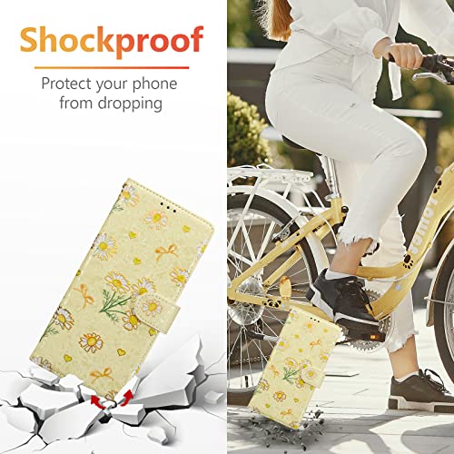 UEEBAI Wallet Case for iPhone 12 Pro Max 6.7 inch, PU Leather Case Kickstand RFID Blocking Flip Case Card Slots Wrist Strap Relief Engraved Pattern Magnetic Closure Flower Folio Case, Yellow Daisy - color: Yellow Daisy, size: iPhone 12 Pro Max 6.7 inch