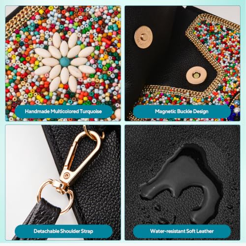 Small Beaded Crossbody Bag for Women, Boho Cell Phone Shoulder Purse Wallet with Handcrafted Colorful Beads - color: Tree-11