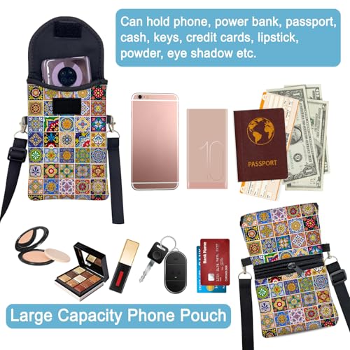 Neoprene Cell Phone Sleeve Pouch Case Bag with Crossbody Strap Neck Lanyard for Women 7.5 X 4.3 in Bohemian Style - color: Bohemian Style 1