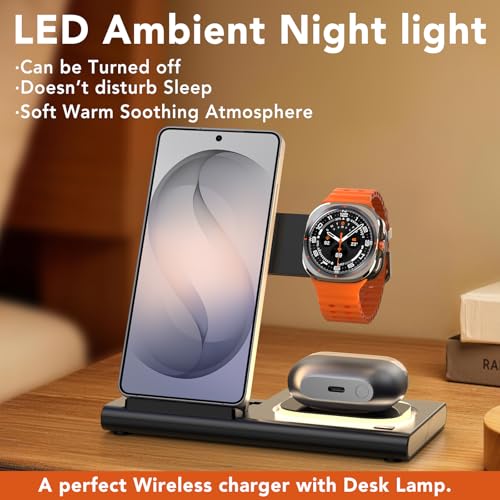 Wireless Charger for Samsung Charging Station, Foldable & Nightlight - color: black