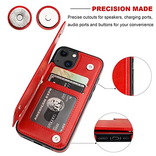 ONETOP for iPhone 13 Wallet Case with Card Holder,Red | Kickstand,ID/Cash Holder,Case Wallet with Card Slots,Double Magnetic Clasp,Durable PU Leather Shockproof Cover for Women Men - color: Red