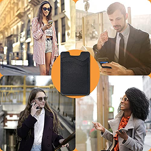 Phone Card Holder, Leather Phone Wallet Stick On Card Holder Back of Phone | Credit Card Holder for Phone Case Compatible with Most of Cell Phone (iPhone, Samsung) - 2Pack Black - color: Black