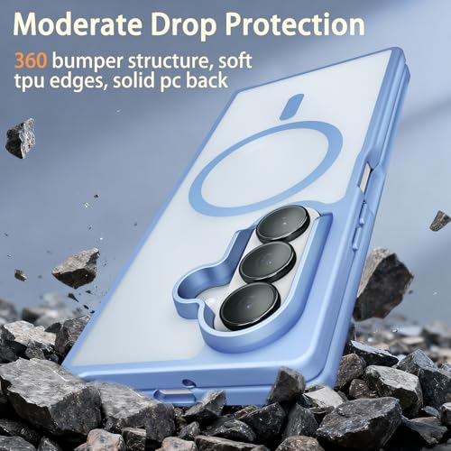 One Piece Design Magnetic Case for Galaxy Z Fold 6, Matte Frosted Blue | Fit for MagSafe, Ultra Slim Fit, Anti Fingerprints, Shockproof Translucent Back Integrated Bumper Wireless Charging Cover - color: Blue for Z Fold 6