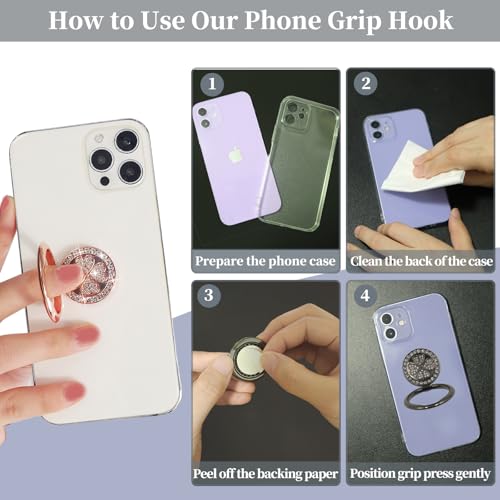 2 Pack Phone Grip Holder Adhesive, 4-Leaf Clover with Bling Diamond Thin Smartphone Finger Grips Loop Handle Stand for the Back of iPhone - Black White - color: Black White