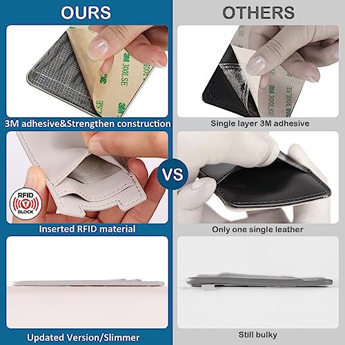 Fulgamo 2Pack Phone Wallet Stick On,Leather Phone Card Holder for Back of Phone Case,Sticky Adhesive Credit Card Pocket RFID iPhone and Android-White,Grey - color: White,Grey