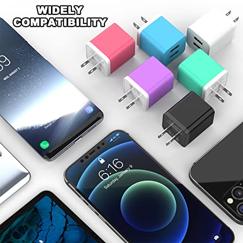 6Pack USB Wall Charger 2.4A Dual USB Port Cube Power Plug Adapter - color: Colorful