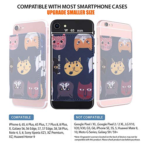 CheapSunday ID Card Holder for Back of Phone Leather Phone Wallet Stick On with Stand Flip Waterproof Leather Adhesive Wallet for Most Cellphones (Blue Cat Small) - color: Bluecat Small