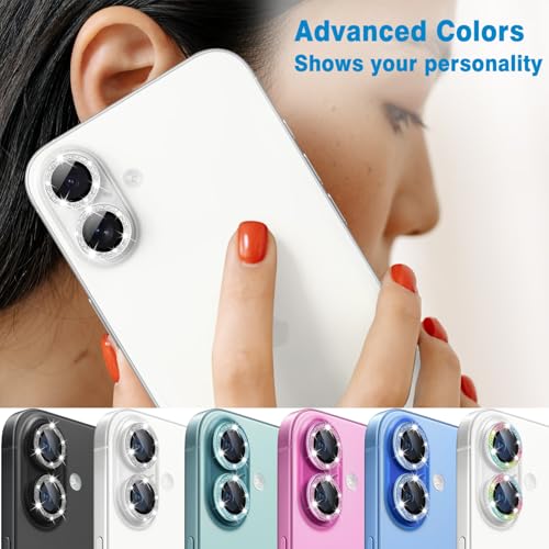 Designed for iPhone 16 and 16 Plus Camera Lens Protector, Bling Glitter Diamond Lens Cover 9H Tempered Glass Camera Cover Anti Scratch Shockproof Screen Protector - color: Black Glitter