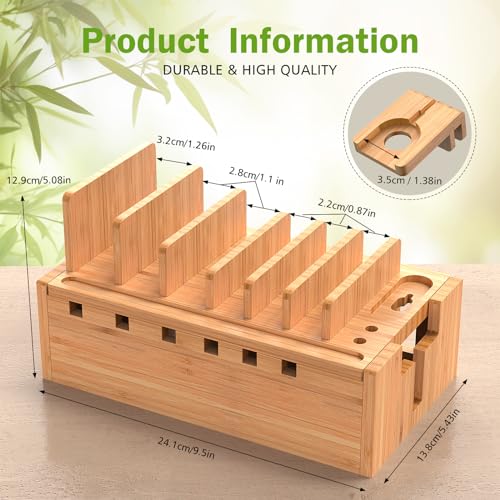 Pezin & Hulin Bamboo Charging Station with 5-Port USB & 5 Cables
