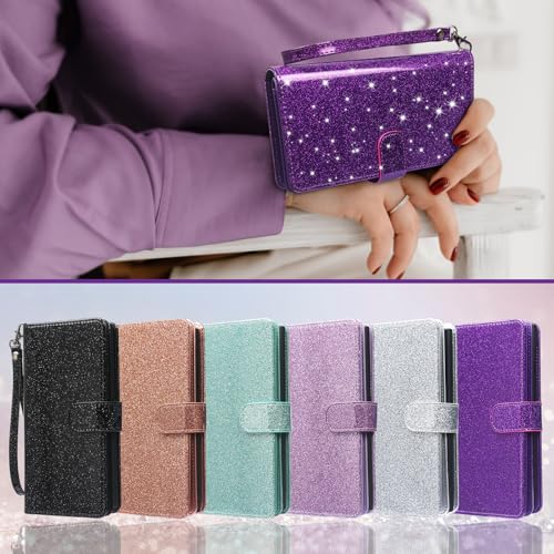 Varikke for iPhone 16 Glitter Case Wallet Magnetic Detachable, Deep Purple - color: (Standard) Dark Purple, size: iPhone 16 6.1"