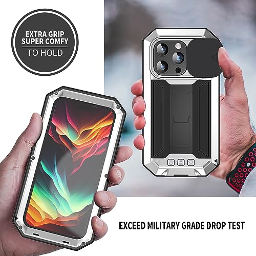 Lunivop for iPhone 15 Pro Max Case Heavy Duty Protection Rugged Screw Full Body Military Grade Metal Rubber with Stand Hard Built in Screen Protector Phone for iPhone 15 ProMax Case Silver - color: Silver