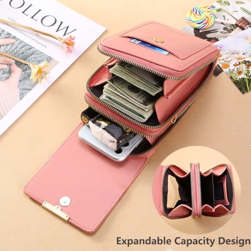 Touch Screen Phone Crossbody Bag, Waterproof PU Leather with Adjustable Shoulder Straps, for Women Outdoor, Travel - color: Black