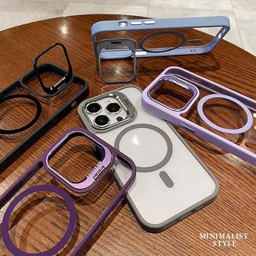 Lens Holder Transparent Case for iPhone16 Pro Max, Anti-Yellowing Soft Edge and Anti-Scratch Hard Back, Shockproof Magnetic Phone Case for 12/13/14/15/16 Pro Max (15Promax,Blue)