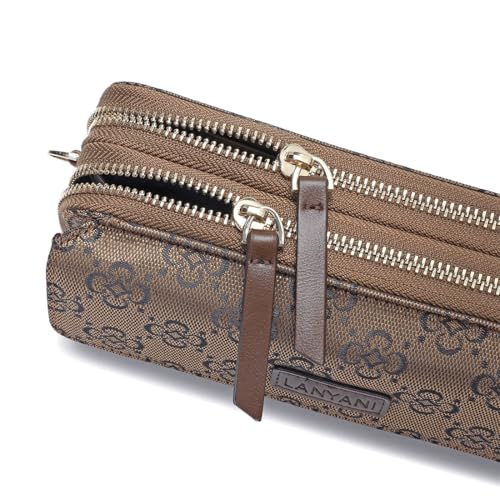 RFID Crossbody Wallet Wristlet Purse with Phone Pocket For Women Vegan Leather - color: Zh-jacquard-bronze