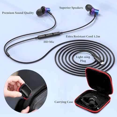 ACANDYA MFi-Certified Wired Headphones for Apple iPhone 14 13 Pro XR Purple - color: Purple