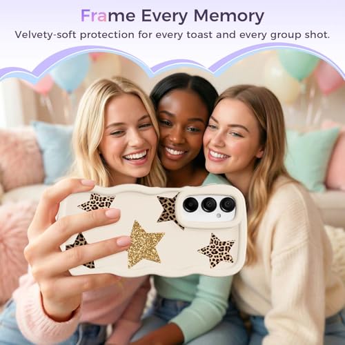 for Galaxy A15 Phone Case, Wavy Soft TPU, White-Leopard Star | Wavy Frame Design, Soft Slim TPU, Full Camera Lens Protection, Shockproof Phone Cover - color: White-Leopard Star, size: Samsung A15
