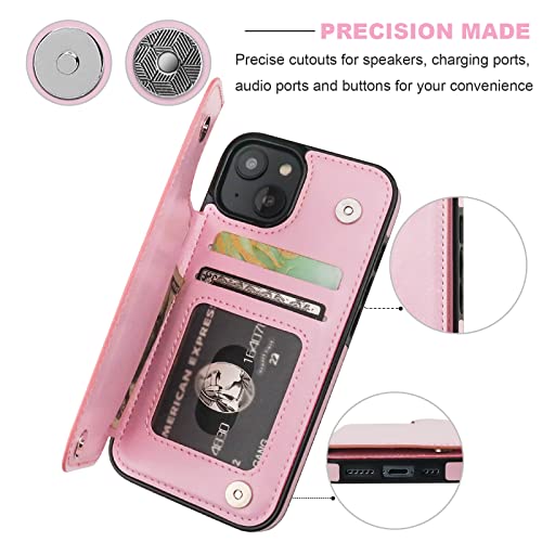ONETOP for iPhone 14 Wallet Case with Credit Card Holder,Pink - color: Pink