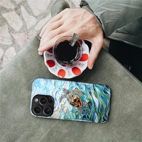 Case Compatible with iPhone 15 Pro, Cute Dual Layer Hybrid Phone Cover, Military Grade Drop Protection, Aesthetic Shockproof Phone Case for Women Girls, Stained Glass Sea Turtle - color: Stained Glass Sea Turtle, size: Iphone 15 Pro