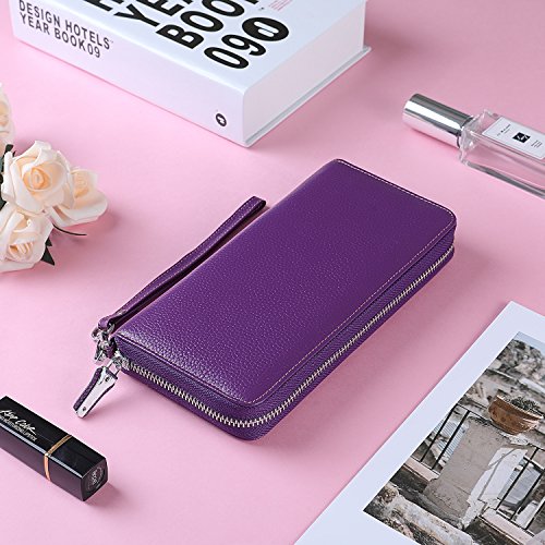 Small Compact Women Wallet RFID Blocking Genuine Leather Bifold Purse with ID Windows - color: 1- Pebbled Purple, size: one size