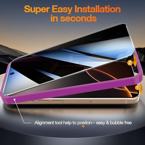 YMHML 3 Pack Compatible for iPhone 16 Pro Max Privacy Screen Protector Tempered Glass, Anti Spy Privacy Screen iPhone 16 Pro Max 6.9 Inch Accessories, Case Friendly Film, Easy Installation Tool - size: iPhone 16 Pro Max-6.9 Inch