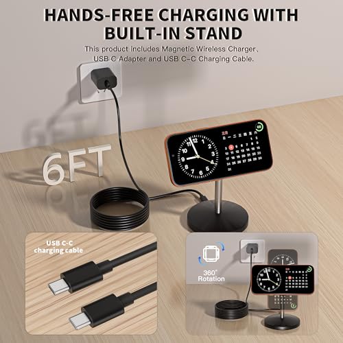 Magnetic Wireless Charging Station,25W Fast Charger 6FT Mag safe Wireless Station Pad,Magnetic Mag-Safe 360° Charger Stand for iPhone 17/17 Pro/Air/17 Pro Max/16 Pro Max/15/14/13/12, AirPods Pro 2/3/4 - color: Black