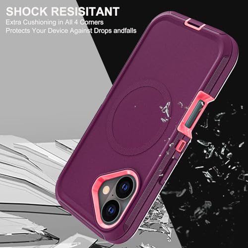 YKHJKLEC for iPhone 16 Case, Compatible with Magsafe, Military Grade 3 in 1 Heavy Duty Shockproof/Drop Proof/Dust Proof Case with 2Pcs Tempered Glass Screen Protector (New-Purple/Pink) - color: New-Purple/Pink
