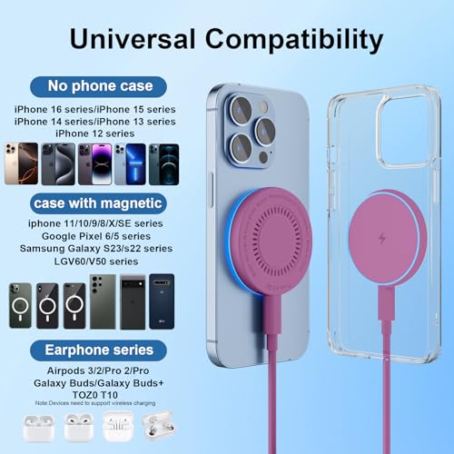 MagSafe Charger 2 Pack 15W Magnetic Wireless Charger Fast Charging Pad Compatible with iPhone 17/16/15/14/13/12 Series & AirPods 4/3/2/Pro Magnetic MagSafe Charging Pad with Dual Ports-Purple - color: Purple, size: 2Pack