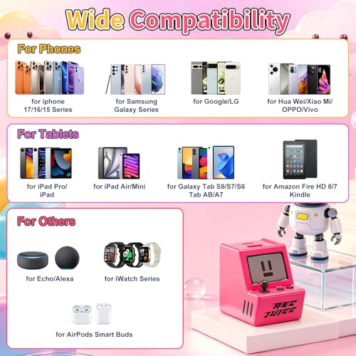 Aolcev for iPhone Charger 2 in 1 Dual USB A USB C Charger Block Retro 30W - color: Barbie Pink