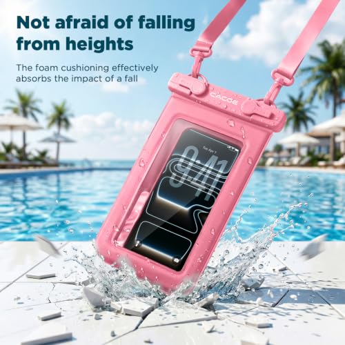 CACOE Floatable Waterproof Phone Pouch 2 Pack Up to 9.0", Black+Pink | Floatable, IPX8 Waterproof Phone Case,Adjustable Lanyard,Dry Bags for Beach/Cruise/Travel/Camping/Kayak/Vacation Essentials - color: Black+Pink#1, size: Up to 9.0"-Floatable