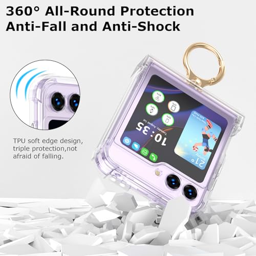 Case for Samsung Galaxy Z Flip 6 Case with Ring Shockproof Kickstand Hinge Protection Compatible with Magsafe Phone Cover for Samsung Galaxy Z Flip 6 5G(Hyaline) - color: Hyaline